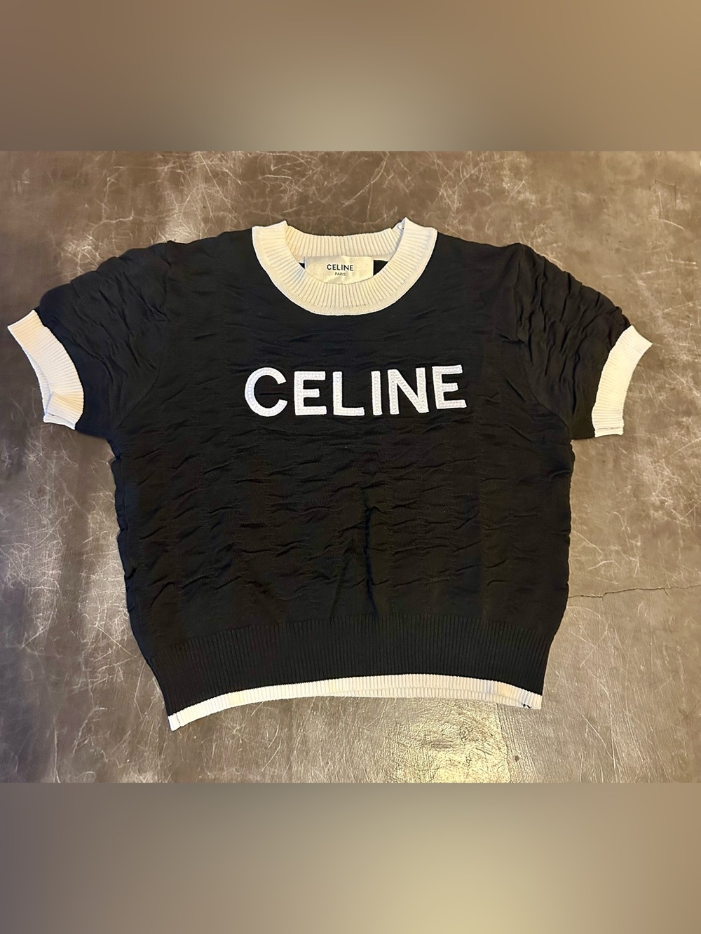 Celine Black and White Logo Crop Top